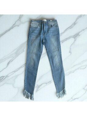 FRAME Light Wash Fringe Ankle Le High Skinny Jeans Size 27
